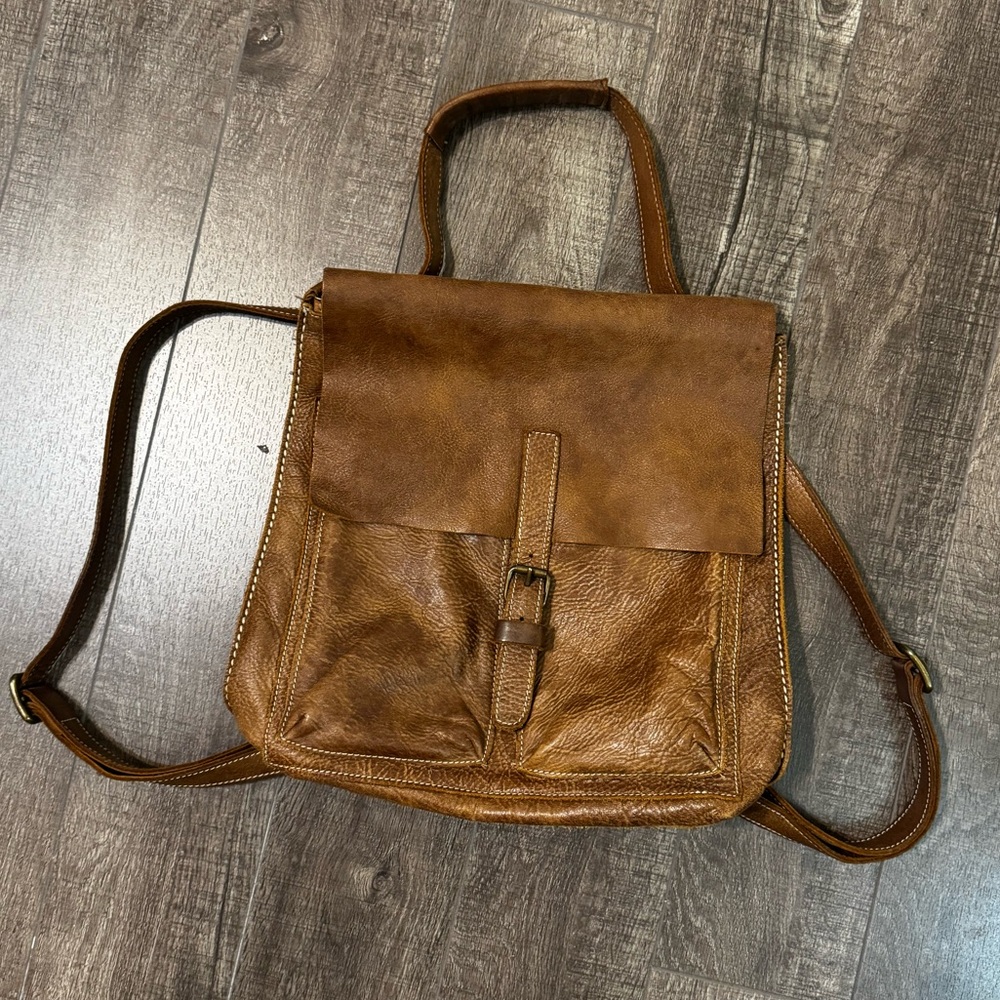 Roots Brown Leather Backpack Purse